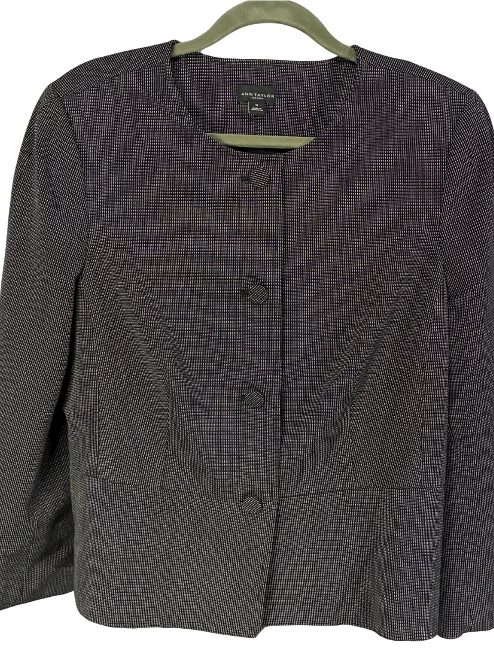 Ann Taylor Black & White Collarless Check Jacket